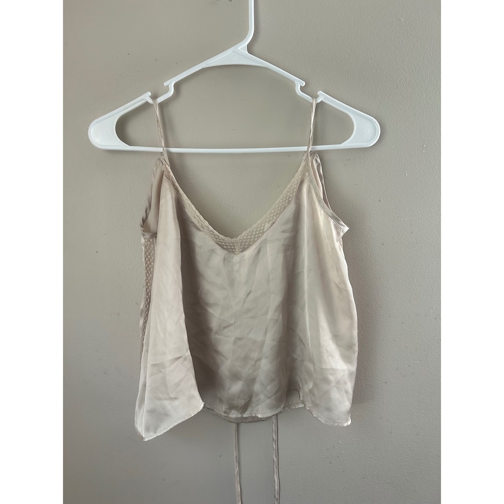 Aerie Cami Top Lingerie Lace Trim Tie Back‎ Adjustable Straps Beige Medium